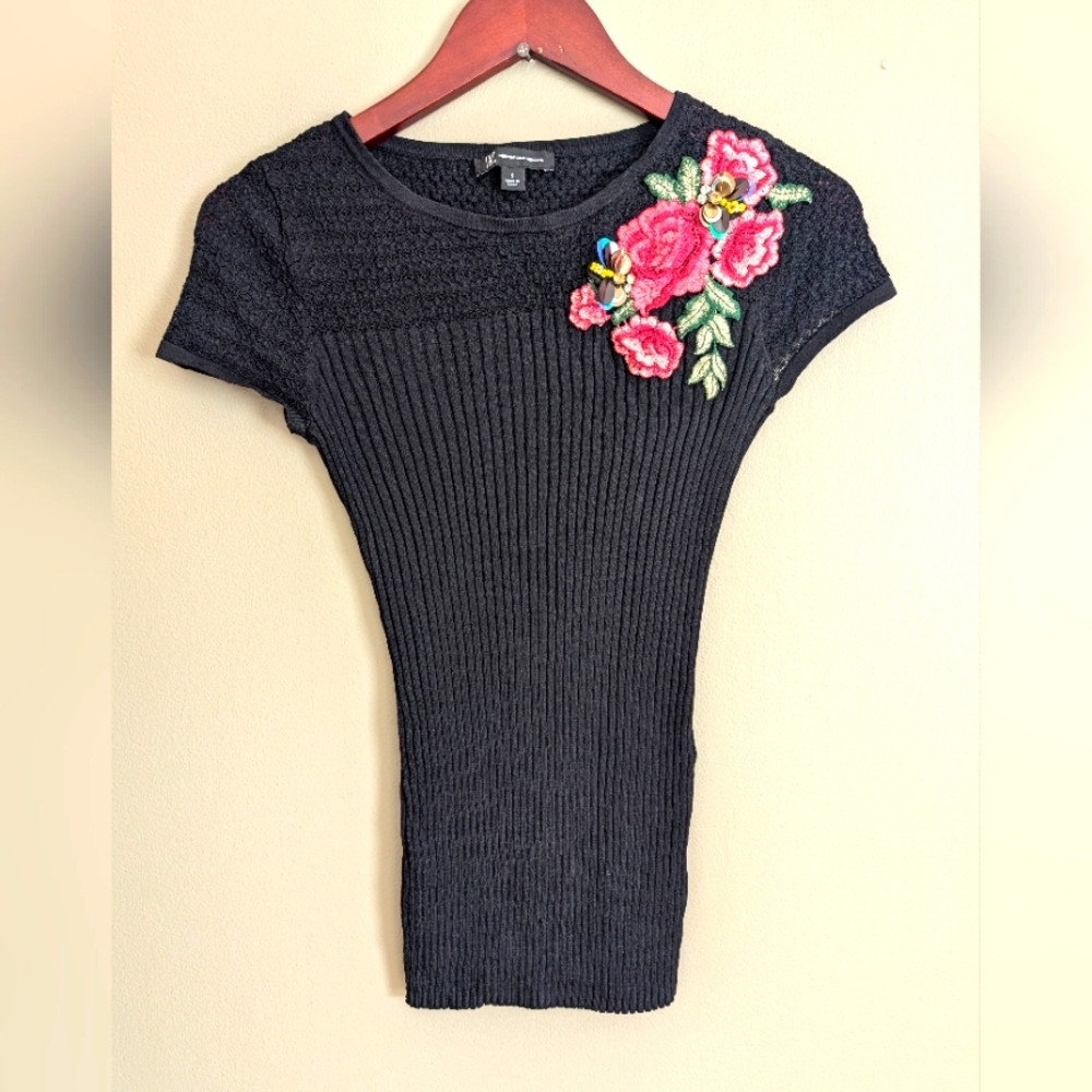 INC Sequin Embroidered Butterfly Top Size Small